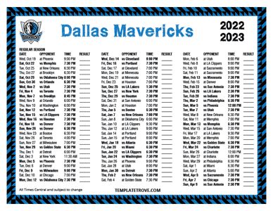 Printable 2022-2023 Dallas Mavericks Schedule