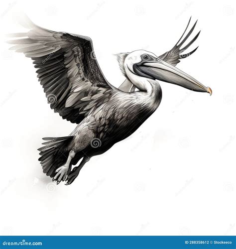 Flying Pelican Illustration with Textural Paint Effects Stock ...