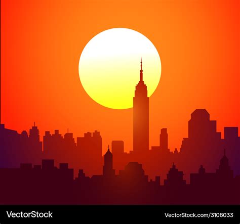 New york skyline and sunset Royalty Free Vector Image