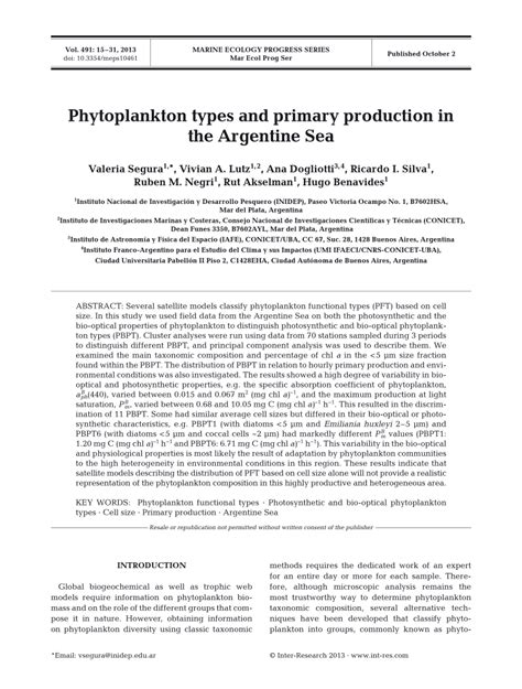 (PDF) Phytoplankton types and primary production in the Argentine Sea