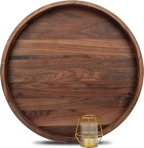 Amazon.com | MAGIGO 20 Inches Extra Large Round Black Walnut Wood Ottoman Tray with Handles ...