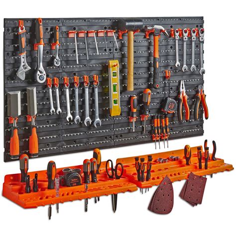 VonHaus Garage Wall Tool Rack Pegboard + Shelf Tool Organiser/Holder – Wall-Mounted/Fixed ...