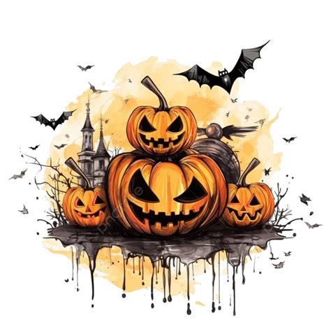 Happy Halloween Illustration With Pumpkin And Bats Flying, Halloween Cartoon, Halloween ...