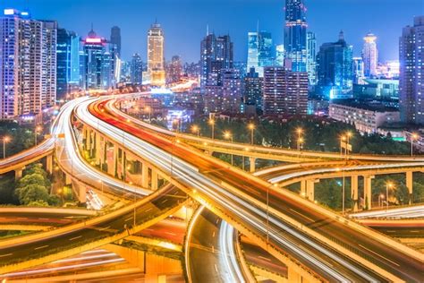 Free Photo | Aerial view of shanghai overpass at night