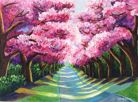 Cherry blossom painting original acrylic painting Impressionist painting fine art on canvas by ...