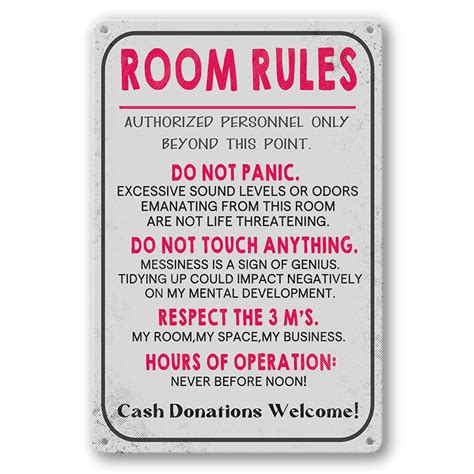 Buy Room Rules Sign For Teen Girls Boy Bedroom/Gaming Room Door Decor Dorm Wall Accessories Cool ...