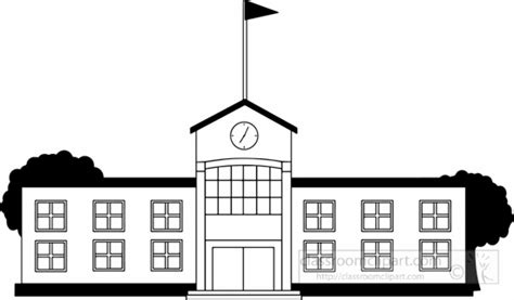 School Black and White Outline Clipart - black-white-school-building ...