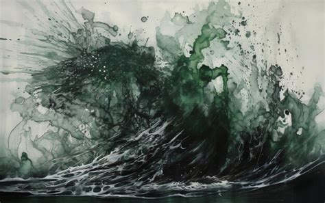 Premium AI Image | A painting of a wave with green paint and a green wave