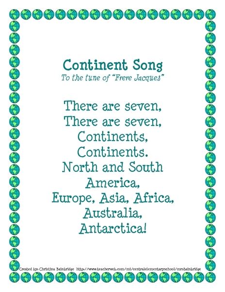 Continent Song Lesson Plan for Kindergarten - 2nd Grade | Lesson Planet