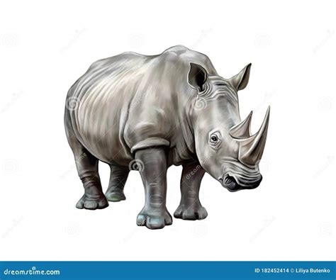 White Rhino Ceratotherium Simum, Realistic Drawing Stock Illustration | CartoonDealer.com #182452414