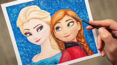 Elsa and Anna from Frozen - Acrylic painting / Homemade Illustration (4k) - YouTube