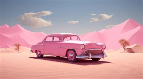 Premium AI Image | classic chevy bel pink car for barbie in desert ...