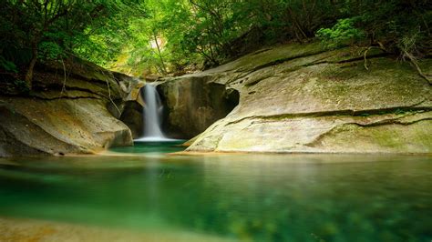 Waterfall Cliff Stone Water Trees Forest 4K HD Wallpapers | HD Wallpapers | ID #31263