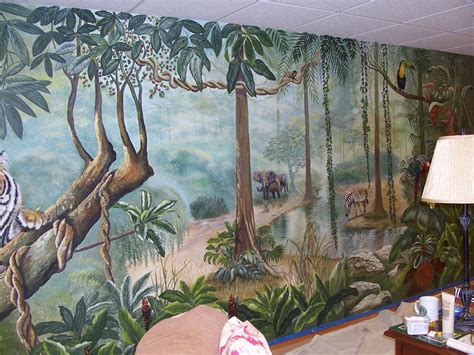 Rain forest, Jungle Mural by Louise Moorman | Jungle mural, Mural wall ...