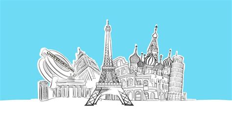 Europe Landmarks Lineart Vector Sketch Stock Vector - Illustration of ...