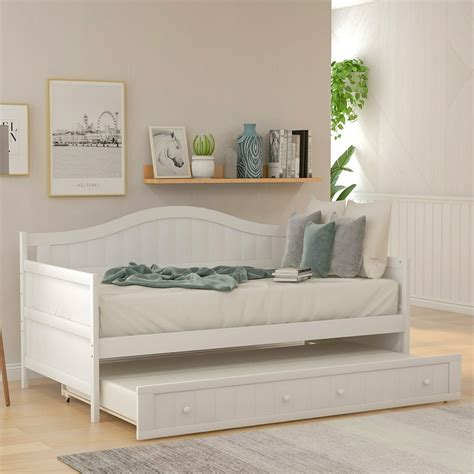 ENYOPRO Twin Daybed with Trundle, Wood Twin Bed Frame, White Daybed and ...