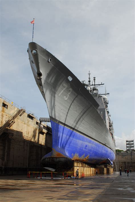 USS Port Royal in the drydock after a grounding February 5th 2009 ...