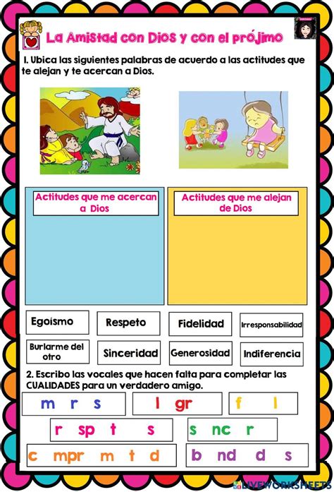 Amistad con Dios y con el Prójimo worksheet | Bible lessons, Bible ...