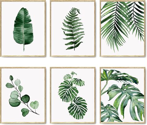 Amazon.com: Green Botanical Wall Art Print Set of 6 Natural Plant Leaves Home Decor Boho Leaf ...