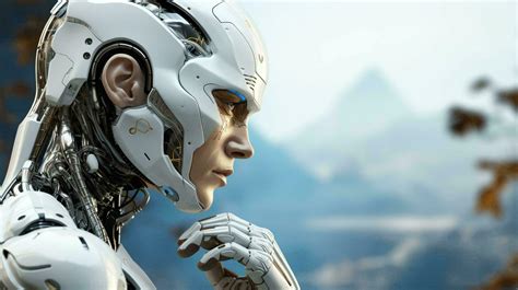 The face of a robot woman and a futuristic hybrid of human and ...