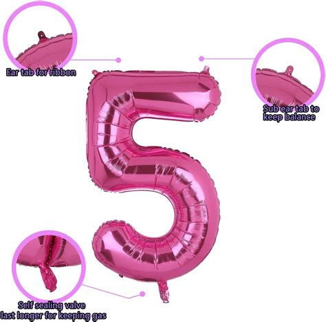 40 Inch Large Foil Number 5 Balloons Hot Pink Big Mylar Helium Balloon Birthdays Party ...