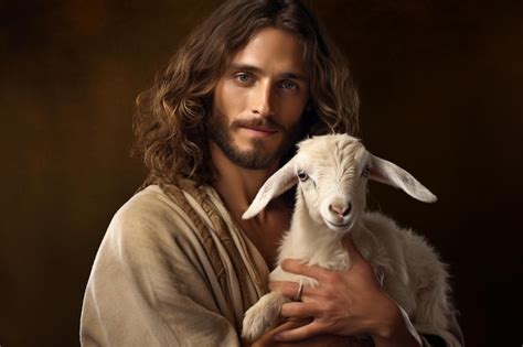 Premium AI Image | Jesus holding a lamb