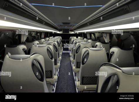 Bus seats. The interior of a luxury leather coach with leather seats Stock Photo - Alamy