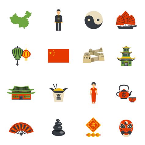 Chinese Culture Symbols Flat Icons Set 467022 Vector Art at Vecteezy