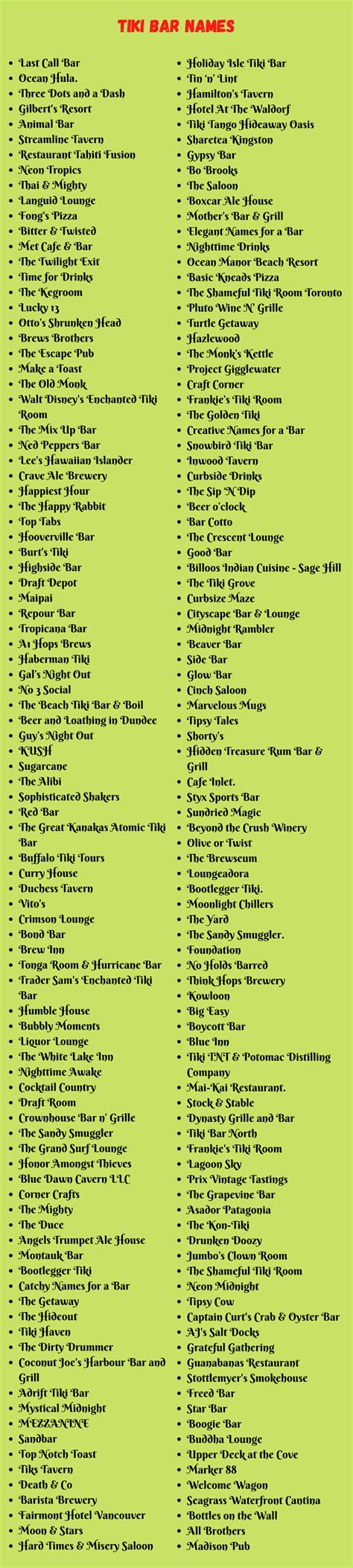 Tiki Bar Names: 400+ Best And Funny Tiki Bar Names Ideas