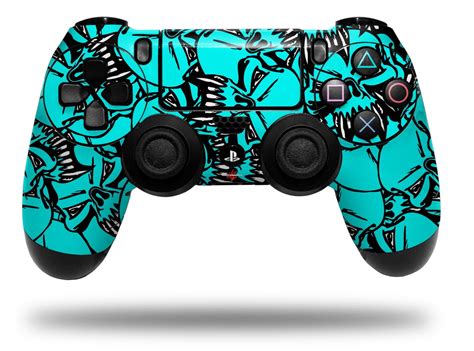 Skin Wrap for Sony PS4 Dualshock Controller Scattered Skulls Neon Teal (CONTROLLER NOT INCLUDED ...