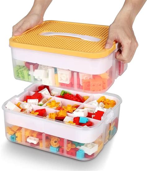 Kids Toys Storage Organizer for Lego Clear Building Blocks Container Box with Baseplate Lids 2 ...