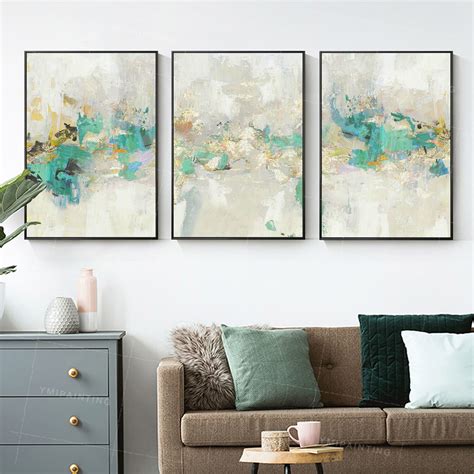 3 piece wall art framed Teal wall art decor painting on canvas | Etsy