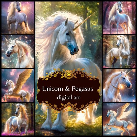 Unicorn and Pegasus Digital Art Fantasy High Resolution Decoupage ...