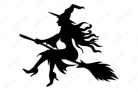 Halloween Witch Silhouette Riding Broom Graphic by Topstar · Creative Fabrica