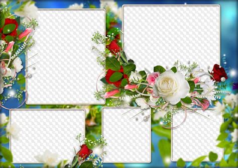 Flower photo frame collage on 5 photos