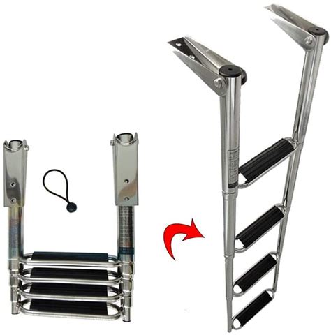 Buy Boat Ladders 4 Steps Pontoon Marine Boat Ladder, Stainless Steel Folding Telescoping Ladders ...