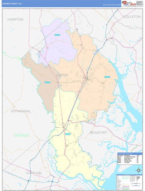 Jasper County, SC Wall Map Color Cast Style by MarketMAPS