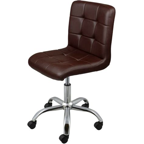 Swivel Office Chair Adjustable Brown PU Leather Small Compact Home Computer Desk Stool Wheels ...