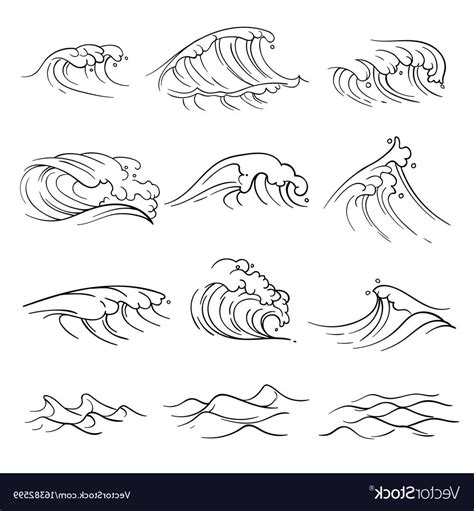 Ocean Wave Drawing Black And White - img-probe