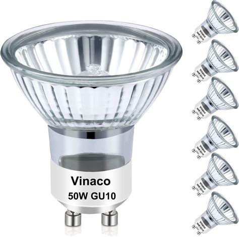 Vinaco GU10 Bulb, 6 Pack Halogen 120V 50W, Dimmable, MR16 GU10 Light ...