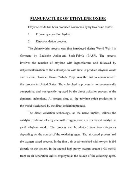 Ethylene oxide Methods of Production