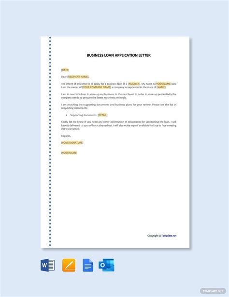 Business Loan Application Letter Template in Google Docs, Word, Pages, Outlook, PDF - Download ...