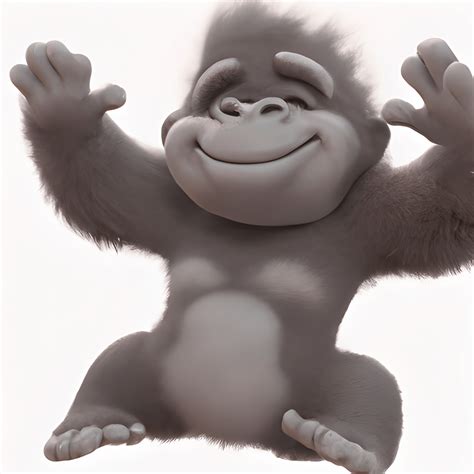 Adorable Cartoon Fluffy Happy Baby Gorilla · Creative Fabrica