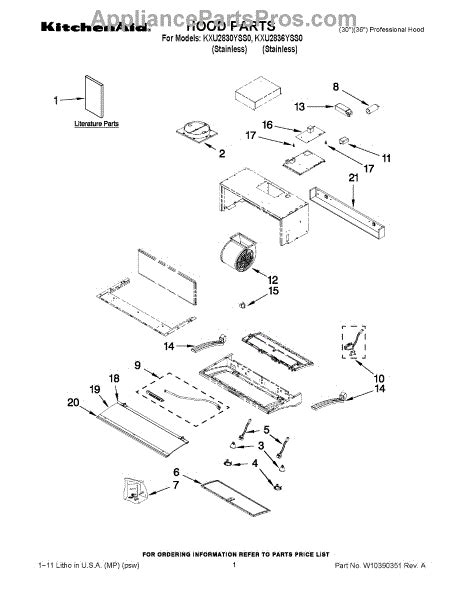 Parts for KitchenAid KXU2836YSS0: Hood Parts - AppliancePartsPros.com