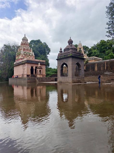 Wai, Maharashtra, India, 18 September 2022, Temple on Krishna Ghat in Monsoon Season, Bank of ...