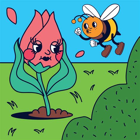 cartoon flower and bee 11212951 Vector Art at Vecteezy