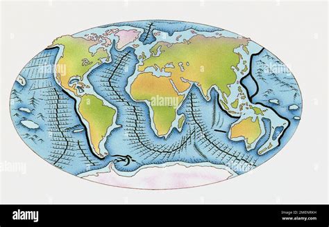 World map of ocean ridges and trenches Stock Photo - Alamy