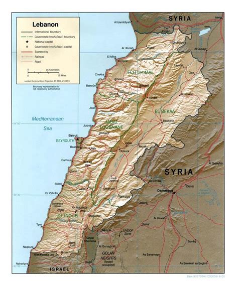 Lebanon topographic map - Map of Lebanon topographic (Western Asia - Asia)