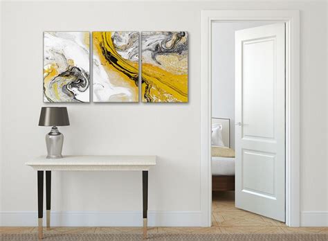 Mustard Yellow and Grey Swirl Bedroom Canvas Wall Art - Abstract Print | eBay