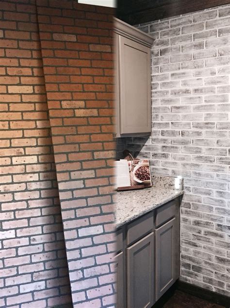 Before and After Lowes brick panel painted white. Brick backsplash faux brick | Brick paneling ...